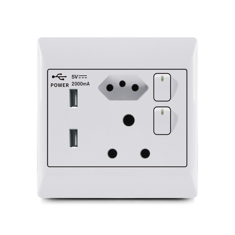 South Africa switch,1 lever+brazil socket+16A+2 USB,USB socket