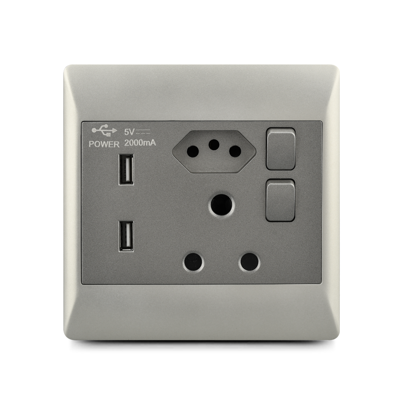 2 lever switch+ brazil socket+16A socket+2 USB