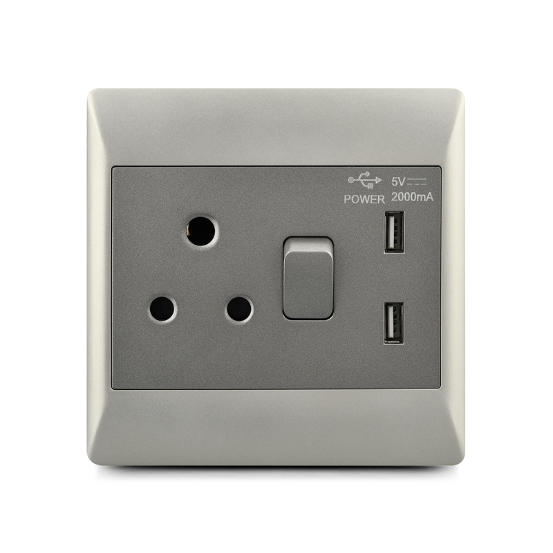 South Africa switch socket,1 lever+16A socket+2 USB(4×4)