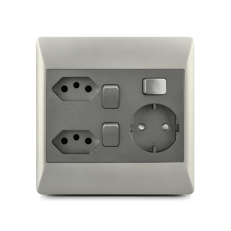 South Africa switch socket,3 lever+2 brazil socket+euro socket