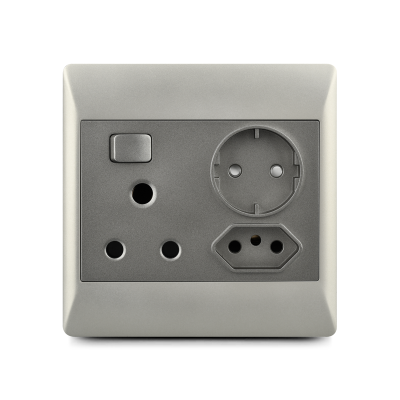 South Africa switch socket,1 lever+16A+brazil socket+euro socket