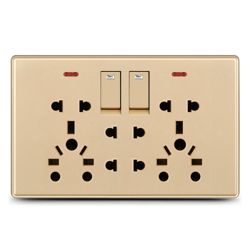 2 gang+double universal socket+2 socket+indicator