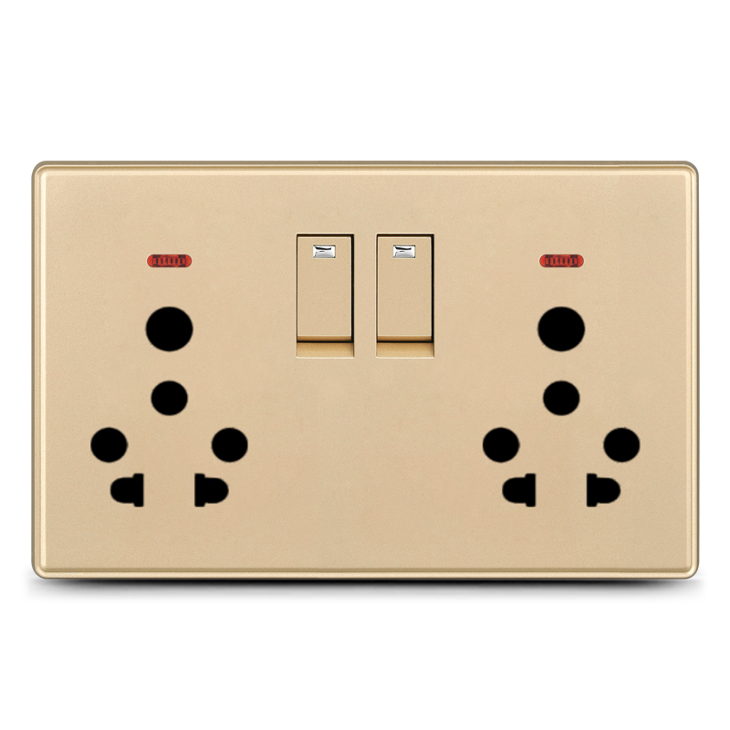 2 gang switch with double 5/16A socket and indicator 